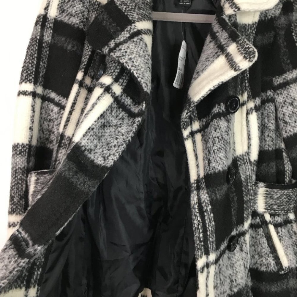 Forever 21 Black and White Plaid Double-Breasted Peacoat - Picture 10 of 10